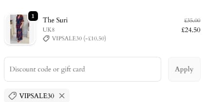 Screenshot of the Hope & Ivy discount code working