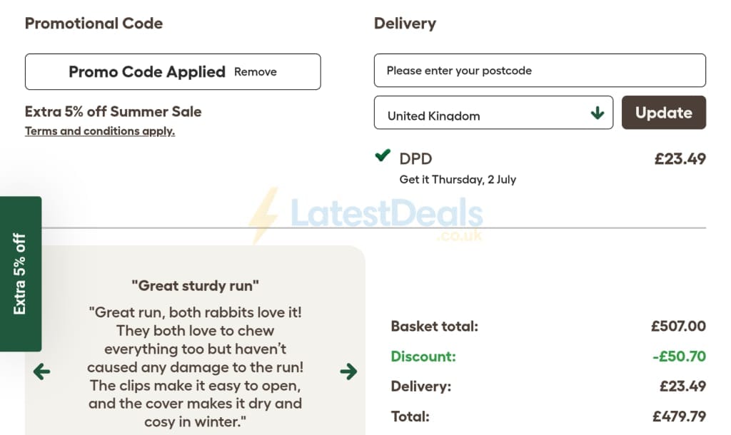 Screenshot of the Omlet discount code working