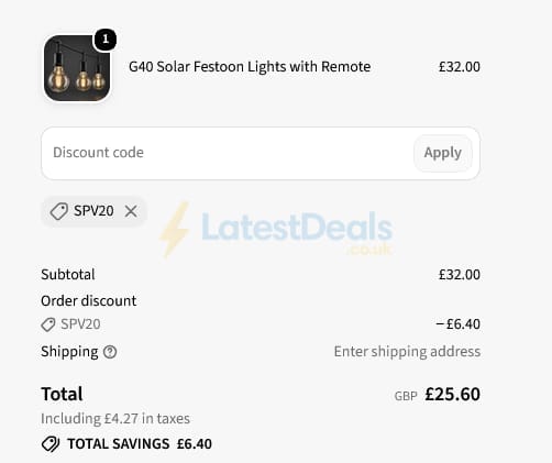 Screenshot of the SPV Lights discount code working