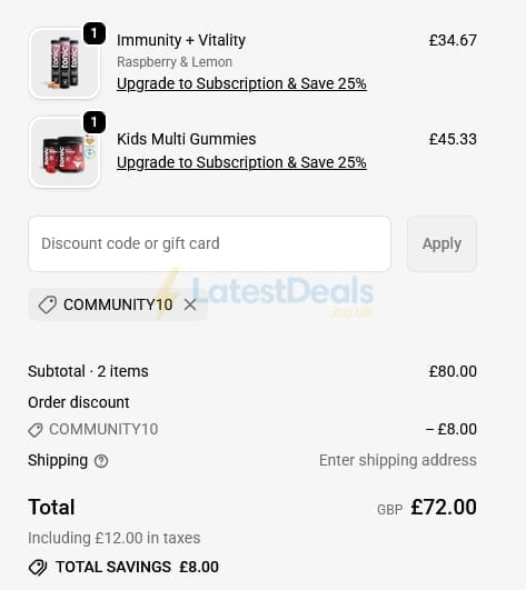 Screenshot of the Tonic Health discount code working