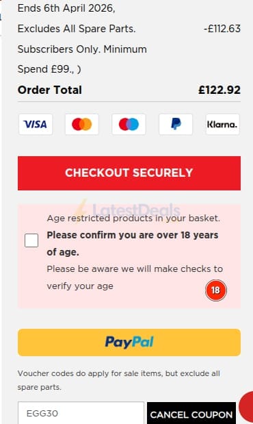 Screenshot of the Kuhn Rikon discount code working
