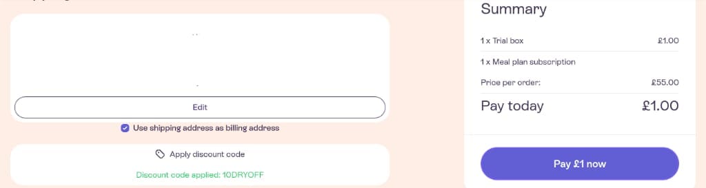 Screenshot of the Blinkcats discount code working