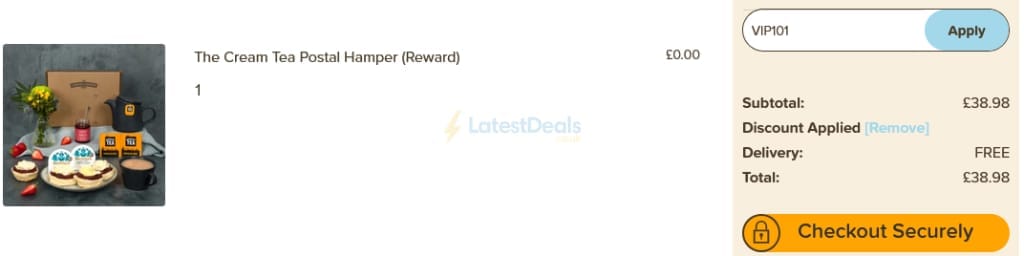 Screenshot of the The Cornish Hamper Store discount code working