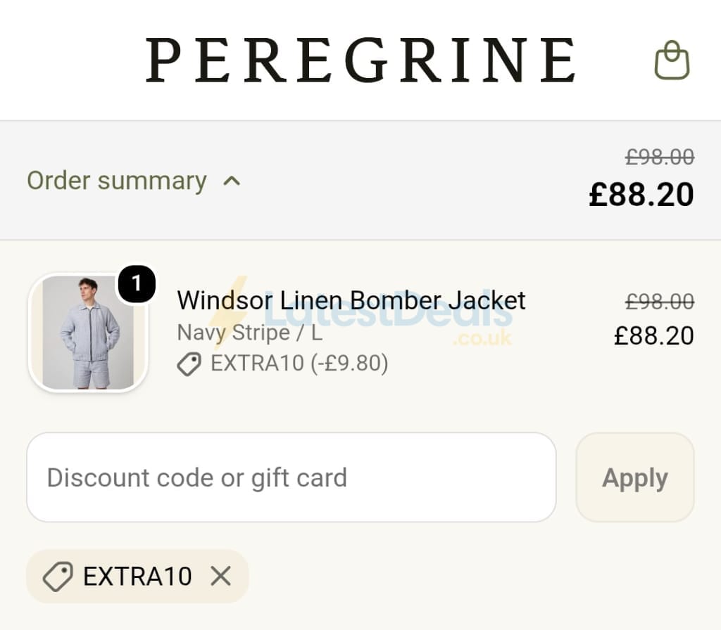 Screenshot of the Peregrine discount code working