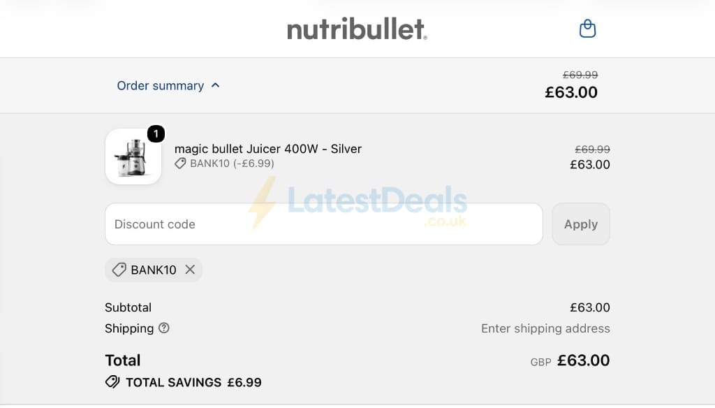 Screenshot of the Nutribullet discount code working