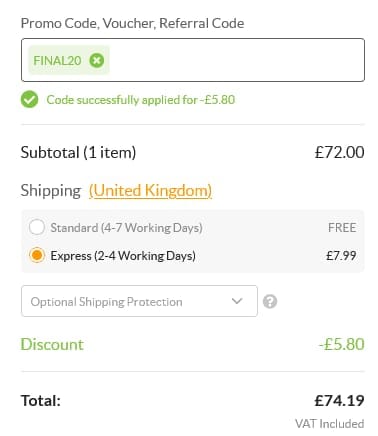 Screenshot of the SmartBuyGlasses discount code working