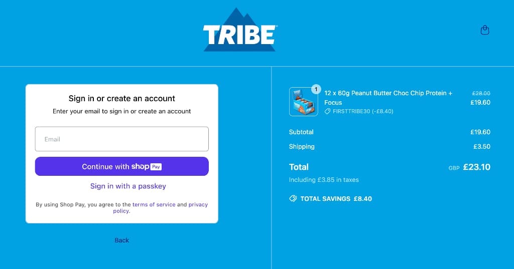 Screenshot of the Wearetribe discount code working