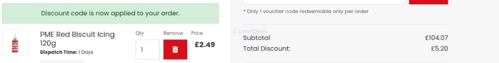 Screenshot of the I Wonder What Savings Are Next discount code working