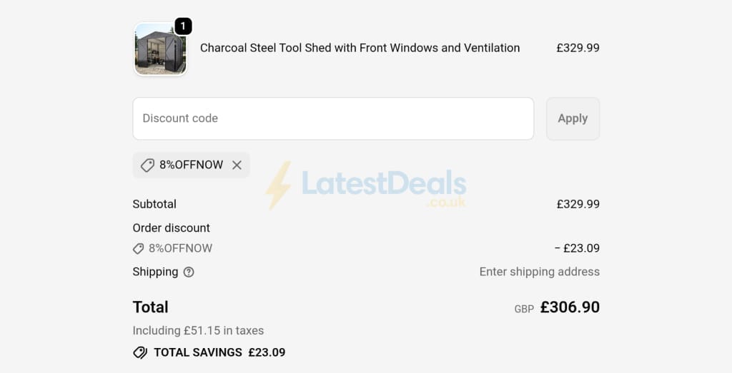 Screenshot of the Garden Sanctuary discount code working