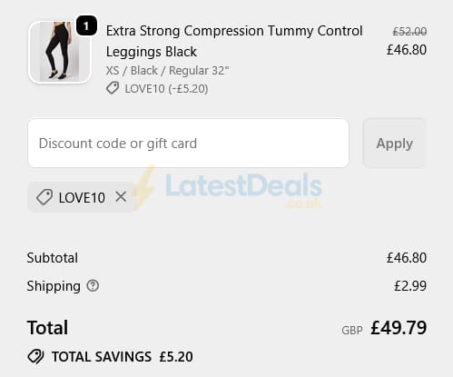 Screenshot of the TLC Sport discount code working