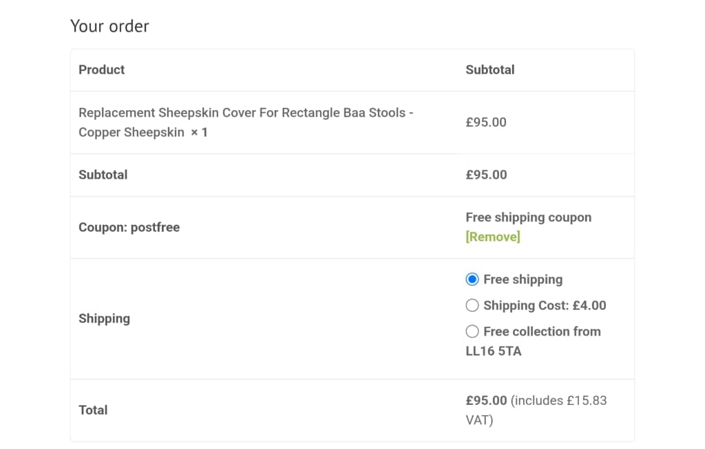 Screenshot of the Baastool discount code working