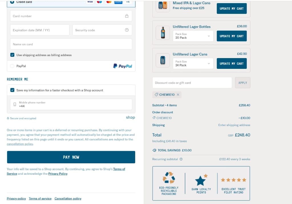 Screenshot of the Lucky Saint discount code working