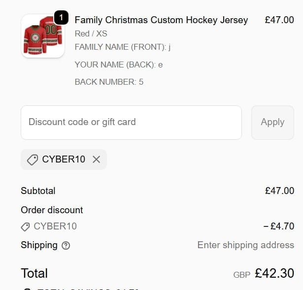 Screenshot of the The Jersey Nation discount code working