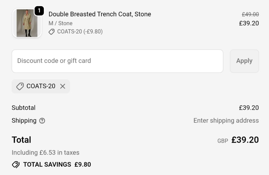 Screenshot of the Jolie Moi discount code working