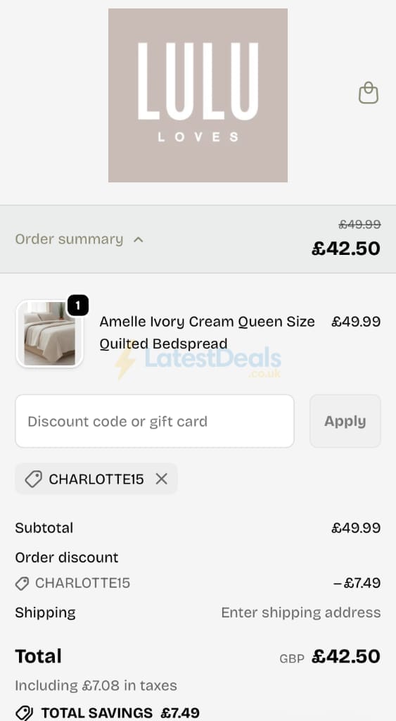 Screenshot of the LULU Loves discount code working