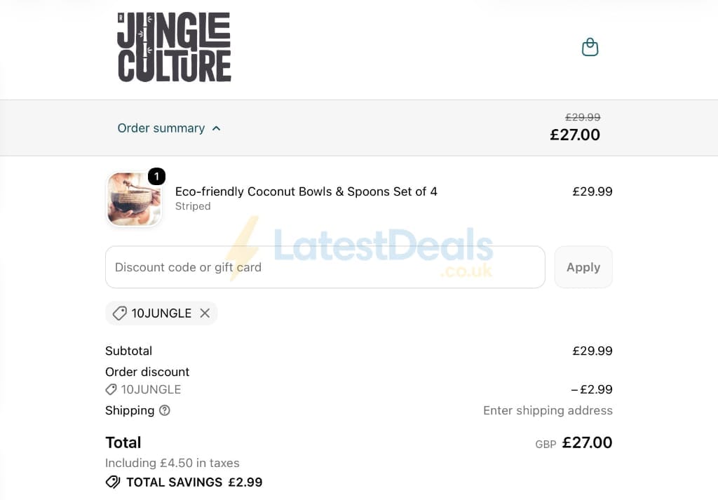 Screenshot of the Jungle Culture discount code working