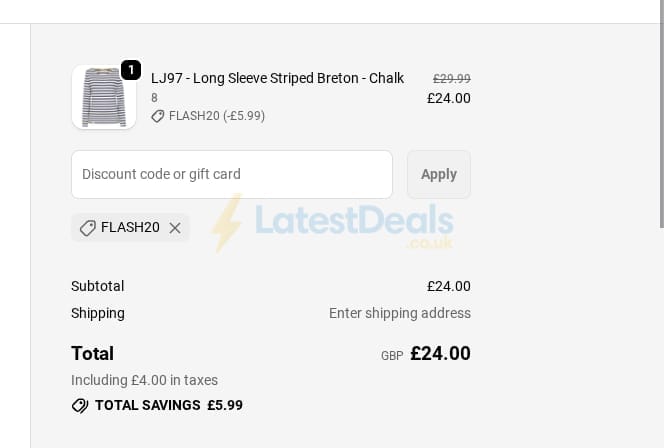 Screenshot of the Lazy Jacks discount code working