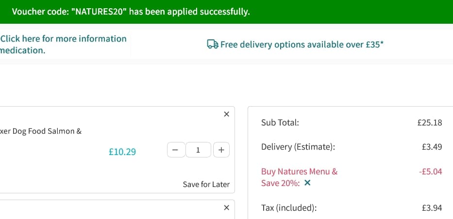 Screenshot of the Viovet discount code working