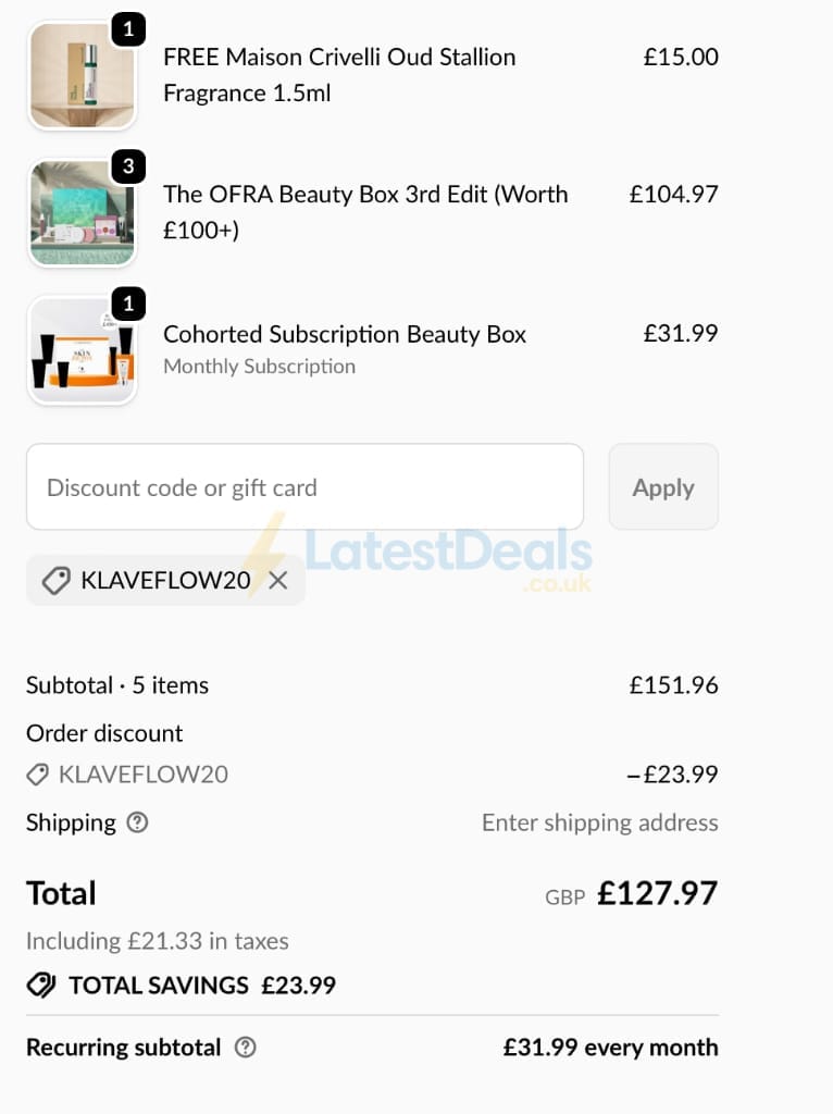 Screenshot of the Cohorted discount code working