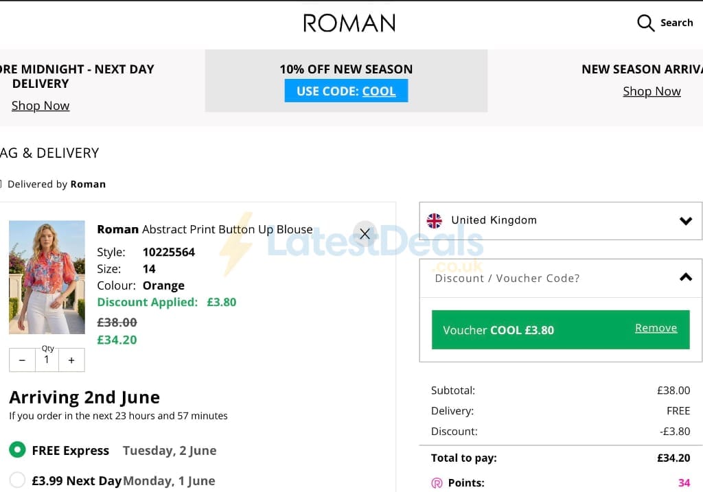 Screenshot of the Roman discount code working