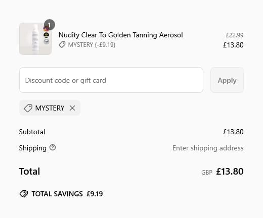 Screenshot of the Rose and Caramel discount code working