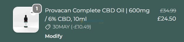 Screenshot of the Provacan discount code working