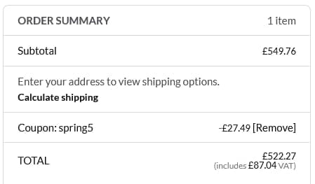 Screenshot of the Only Oak Furniture discount code working