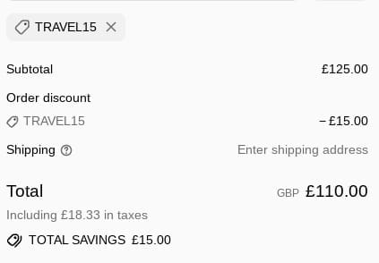 Screenshot of the KOVERED discount code working