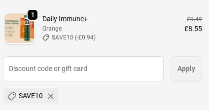 Screenshot of the Phizz discount code working