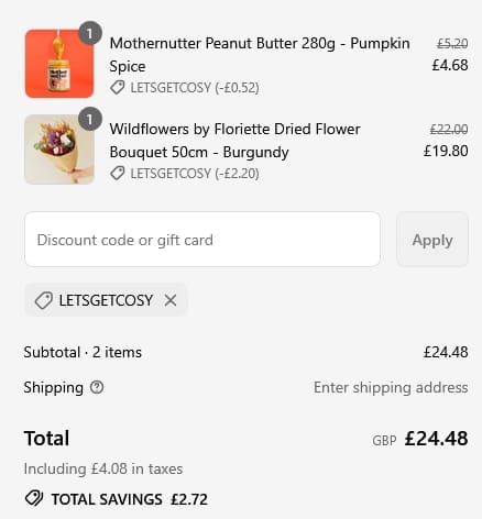 Screenshot of the Plastic Freedom discount code working