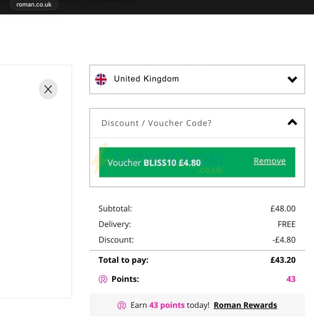 Screenshot of the Roman discount code working