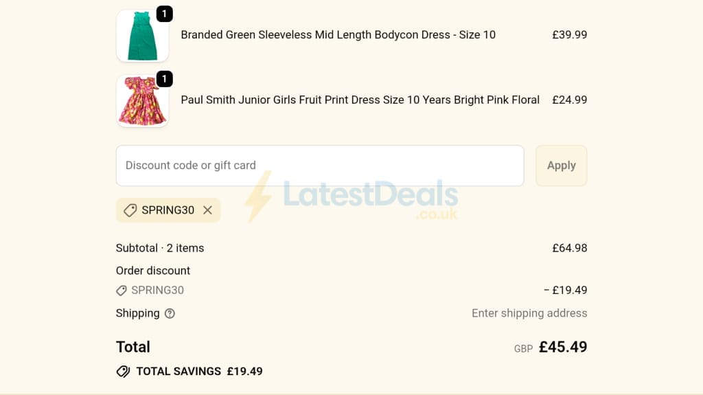 Screenshot of the Newlife the Charity discount code working