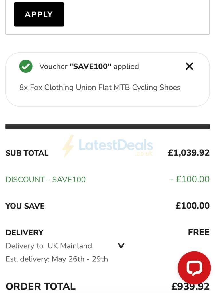 Screenshot of the Tredz Limited discount code working
