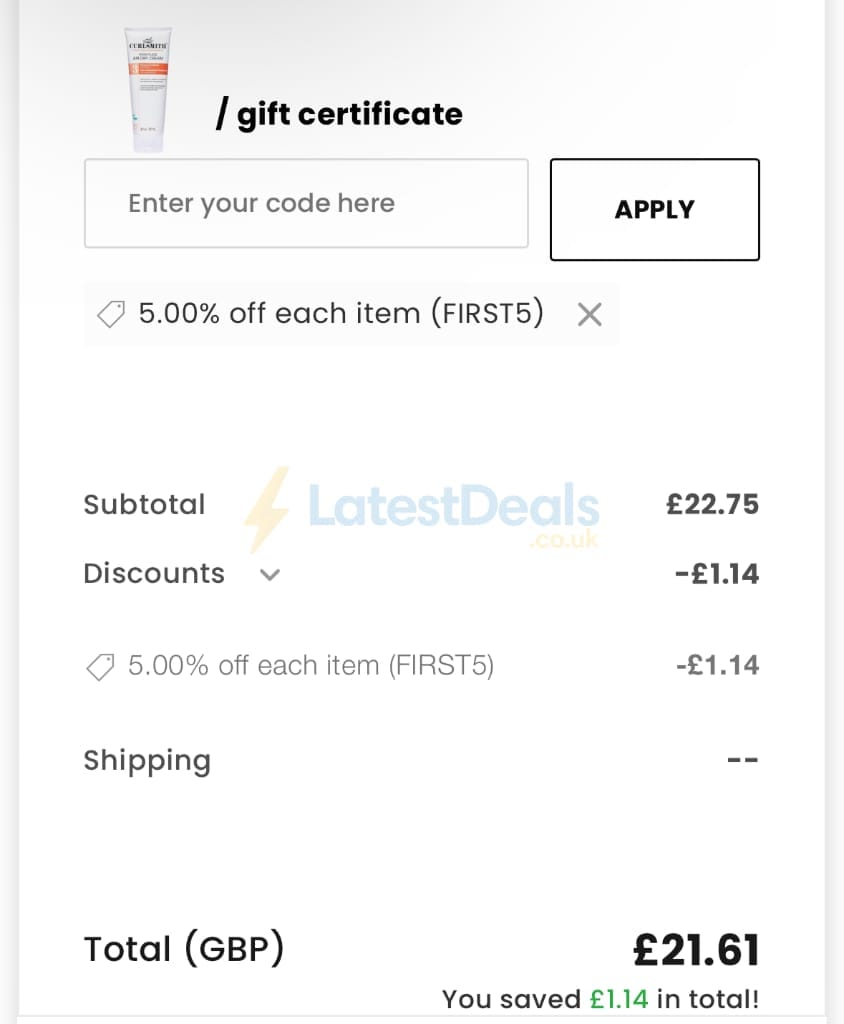Screenshot of the Look Incredible discount code working