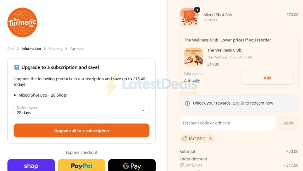Screenshot of the Theturmeric discount code working