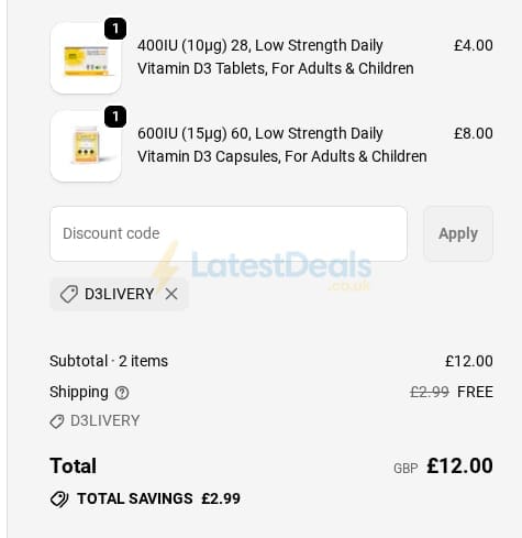 Screenshot of the SunVit-D3 discount code working