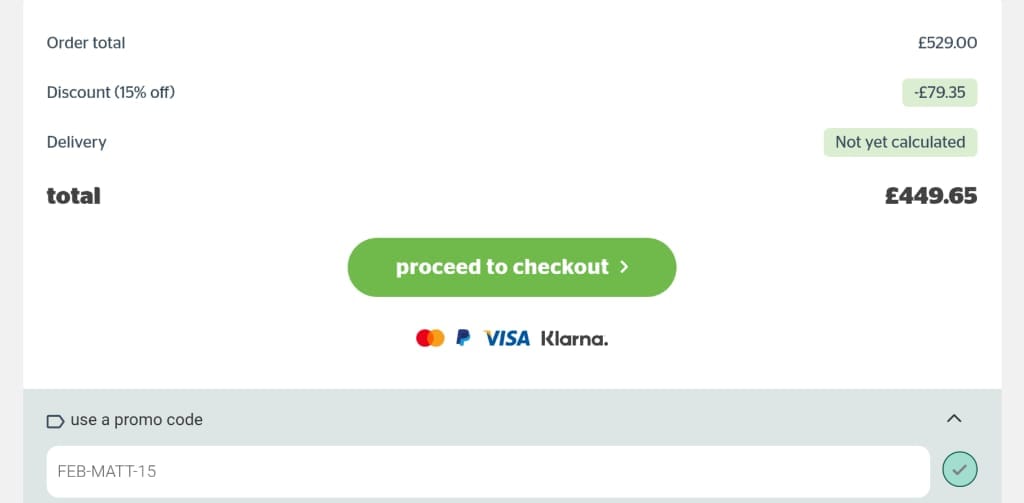 Screenshot of the Silentnight discount code working