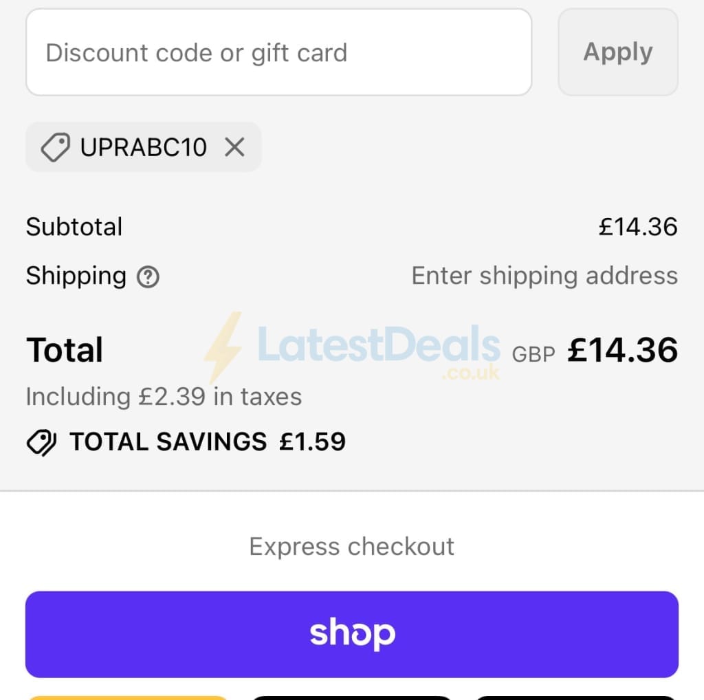 Screenshot of the U Perform discount code working