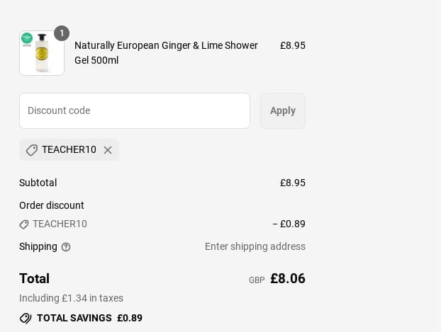 Screenshot of the The Somerset Toiletry Co discount code working