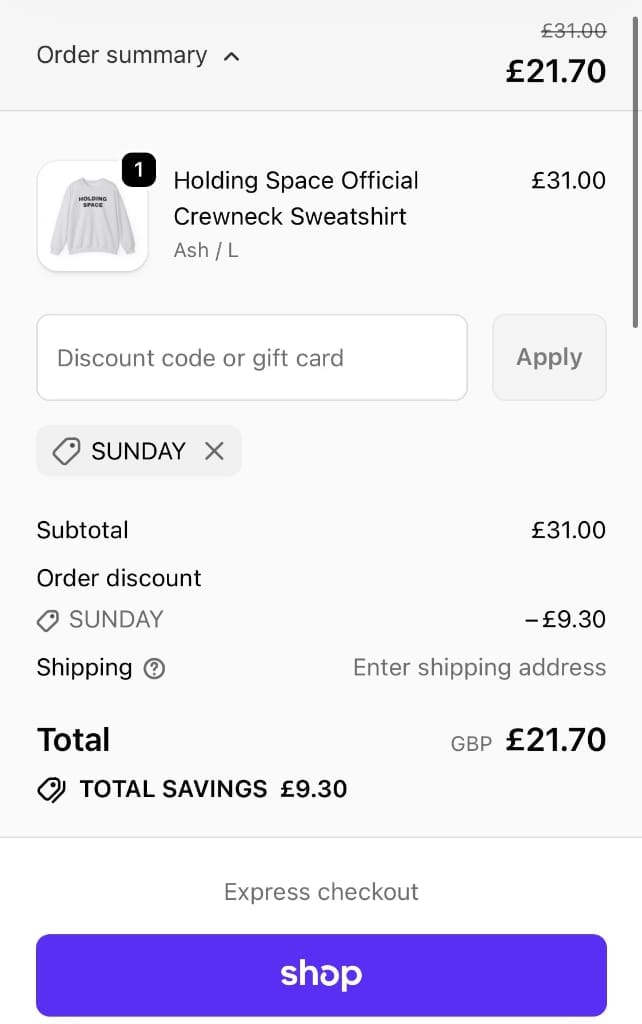 Screenshot of the Fanjoy discount code working