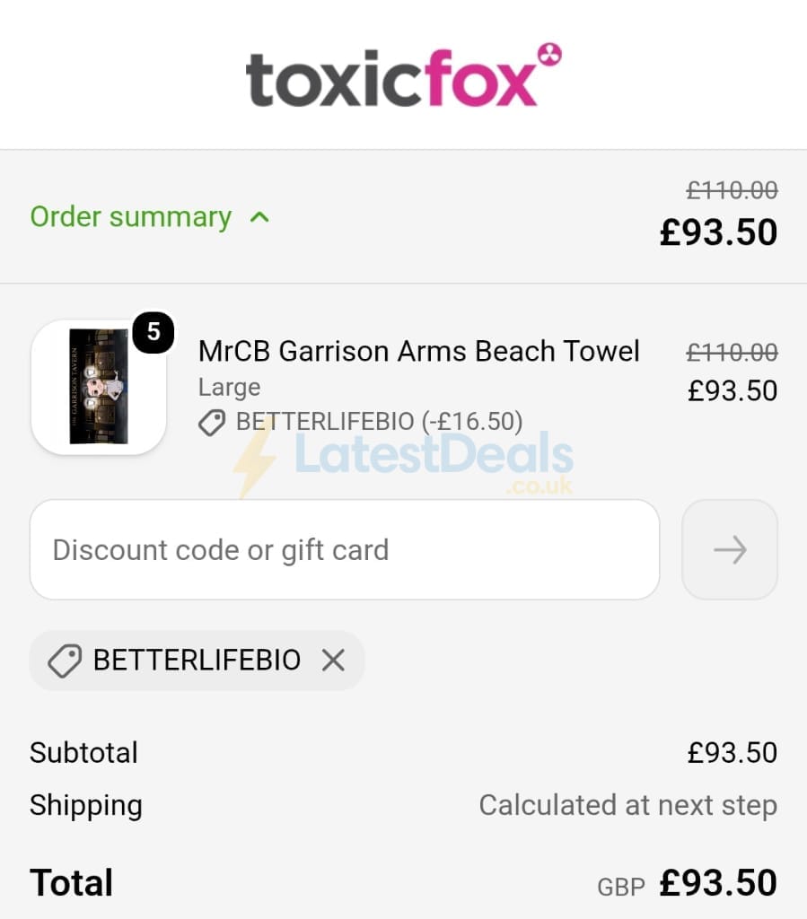 Screenshot of the Toxicfox discount code working