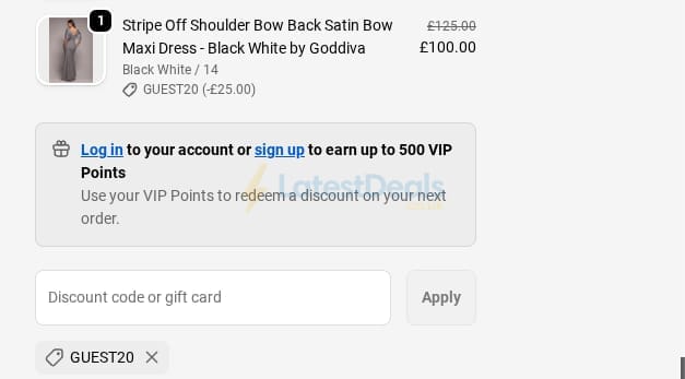 Screenshot of the Goddiva discount code working
