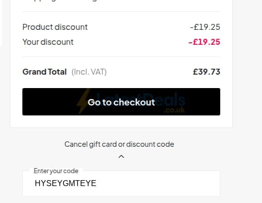 Screenshot of the Sinful discount code working