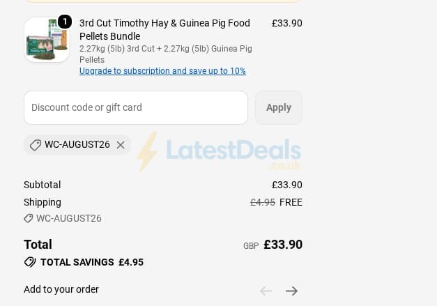 Screenshot of the Small Pet Select UK discount code working