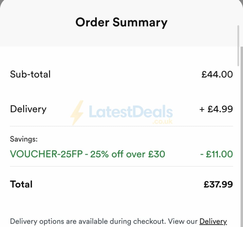 Screenshot of the JD Williams discount code working