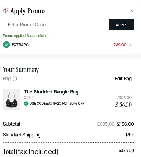 Screenshot of the Kate Spade discount code working