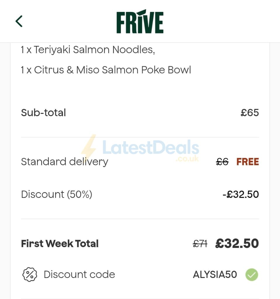 Screenshot of the Frive discount code working