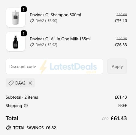 Screenshot of the LuxuriousLook discount code working
