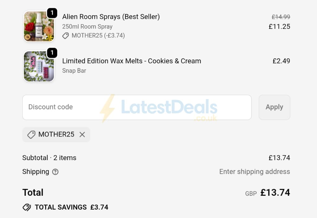 Screenshot of the Northernwaxes discount code working