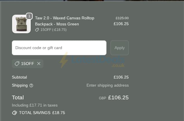 Screenshot of the KOVERED discount code working